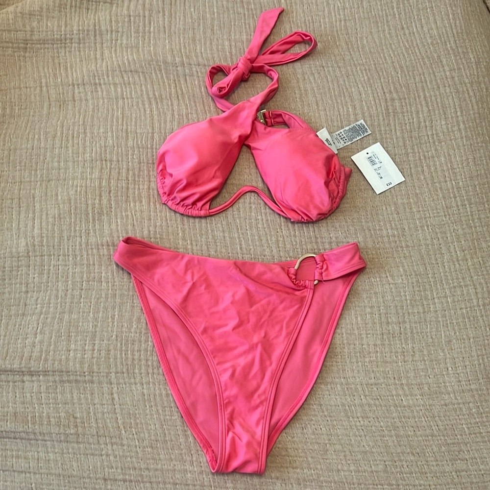 River Island Bright Pink Bikini Set High waisted small